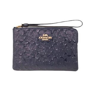 Coach Signature Embossed Corner Zip Wristlet